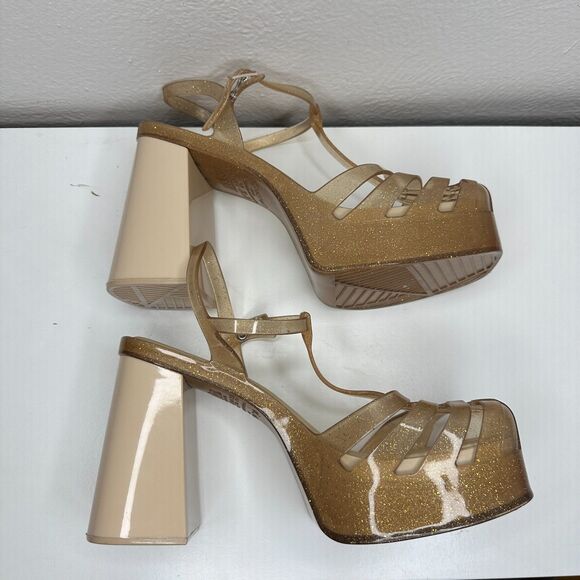 Melissa Party Heels Platform Size 10 Gold Sparkles Rubber EUC - Picture 9 of 10